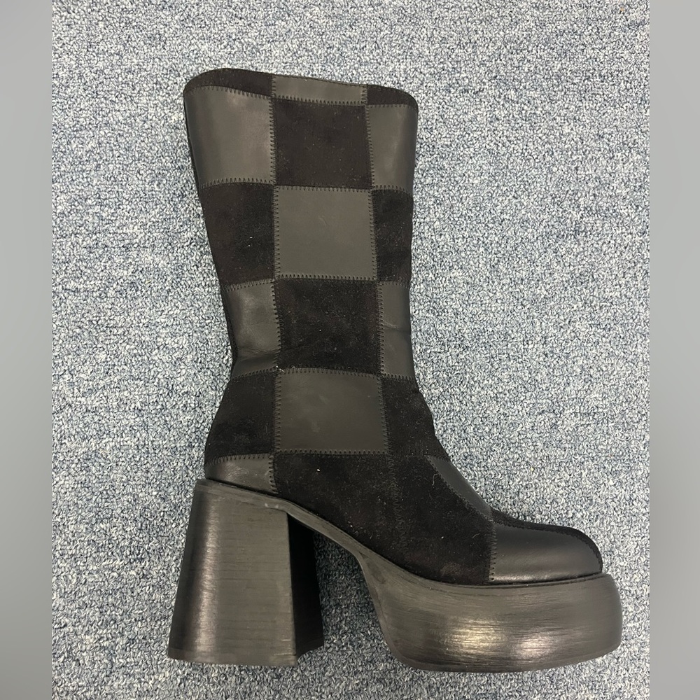 Delia’s by Dolls Kill Black Patchwork Platform Knee High Boots Size 7